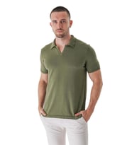Chuba Erkek Polo Yaka Kontrast Çizgi Detaylı Pamuklu İnce Triko T-Shirt Haki  22SM209