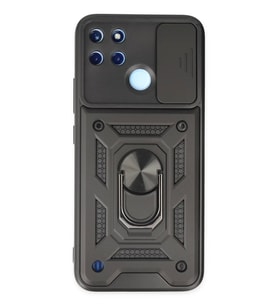 Newface Realme C25Y Kılıf Pars Lens Yüzüklü Silikon - Siyah