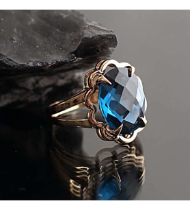 14 Ayar Altın Mavi Topaz Taşlı Yüzük