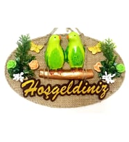 Yeşil Kuşlu Hoşgeldiniz Yazılı Kapı Süsü