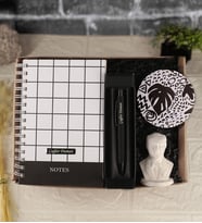 Kişiye Özel Spiralli Desenli Defter & Kişiye Özel Metal Kalem & Ahşap Bardak Altlığı & Atatürk Dekoratif Obje Hediye Seti
