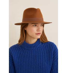 Premium Valerie Fedora Şapka - Kızılkahve (Taba)