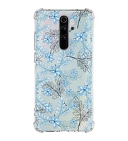 Xiaomi Redmi Note 8 Pro Köşe Korumalı Antişok Kapak Floral Mavi Tasarımlı Şeffaf Silikon Kılıf