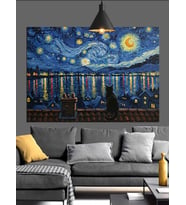 Van Gogh Yıldızlı Gece Sanatı Dekoratif Kanvas - Mdf Ahşap Tablo