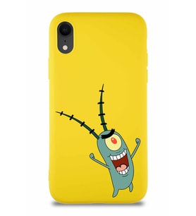 Apple iPhone XR Soft Premier Kapak Plankton Tasarımlı Silikon Kılıf - Sarı (Şeffaf)