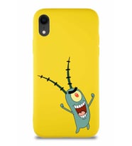 Apple iPhone XR Soft Premier Kapak Plankton Tasarımlı Silikon Kılıf - Sarı (Şeffaf)