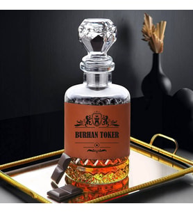 Kişiye Özel Dosta Hediye Taba Deri Kaplama Viski Şişesi