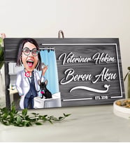 BK Gift Kişiye Özel Veteriner Karikatürlü Gri Dekoratif Ahşap Tabela-2