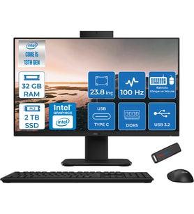 Asus V440VAK Intel Core İ5-13420H 32GB Ddr5 2tb SSD 23.8" Fhd 100HZ 250NITS Freedos Siyah Allınone Bilgisayar BSI58512B0DF14+ZETTAUSBBELLEK