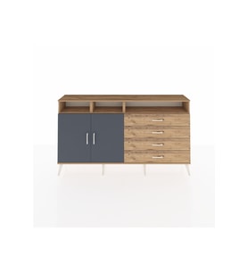 Arges Konsol 5 Raflı 4 Çekmeceli 2 Kapaklı 176x30x99 Çam-Antrasit/Çam