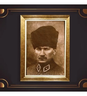 Altın Varaklı Çerçeveli Paspartulu Atatürk Tablo z4696 (Gold)