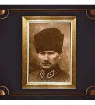 Altın Varaklı Çerçeveli Paspartulu Atatürk Tablo z4696 (Gold)