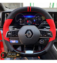 Renault Megane E-Tech Dikme Direksiyon Kılıfı Parlak Siyah Kırmızı Detaylı Kırmızı Çift Yüzük ve Dikiş 2022-2026