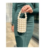 Gümüş Boncuk Detaylı Mini Silindir Süs Çantası (Beyaz)