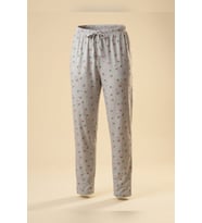 Büyük Beden Tek Alt Pijama Yumuşak Milan Kumaş İpli Bel Gri Gül Çiçekli Loungewear Pantolon