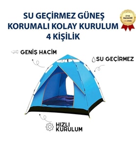 AC6635 Outdoor Otomatik Kamp Çadırı 200x200x135 cm Su Geçirmez Güneş Korumalı Kolay Kurulum 4 Kişilik