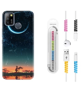 INFINIX Smart 4 5 6 Zero 8 S5 Pro Kılıf Kablo Koruma Spiral Silikon Ay ve Kız 1720