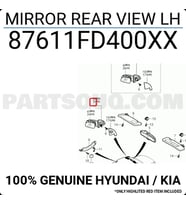 Kia Rio Dış Ayna Elektrikli Isıtmalı Sol 2005  (Oem No:  87611Fd400Xx)