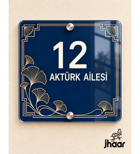Kişiye Özel Lacivert Art Deco Desenli Pleksi Kapı İsimliği - İsim ve Kapı Numaralı 20x20 cm