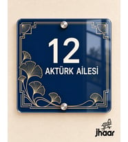 Kişiye Özel Lacivert Art Deco Desenli Pleksi Kapı İsimliği - İsim ve Kapı Numaralı 20x20 cm