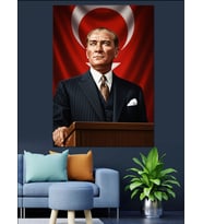 Atatürk Türk Bayrağı Fonlu Dekoratif Kanvas - Mdf Ahşap Tablo