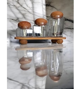 OVAL STANDLI AHŞAP TOP KAPAKLI CAM KAVANOZ SETİ