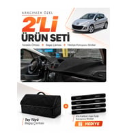 PEUGEOT 207 (2007-2012) Uyumlu Torpido Örtüsü + Tay Tüyü Bagaj Çantası + Sticker Seti - Siyah