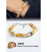 Akik Doğal Kırık Taş Sarı Zincir Kapamalı Bileklik