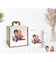 BK Gift Kişiye Özel Ahşap Kutuda Sevgililer Karikatürlü Beyaz Kupa Bardak-11