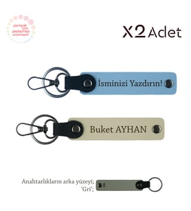 Kurumsal Şıklık İçin, İsimli & Soyisimli 2’li Anahtarlık Hediye Seti, Gök Mavi-Sütlü Kahve-Gri