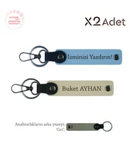 Kurumsal Şıklık İçin, İsimli & Soyisimli 2’li Anahtarlık Hediye Seti, Gök Mavi-Sütlü Kahve-Gri