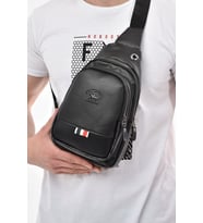 Deri Unisex Çapraz Askılı Çanta Göğüs Çanta Kulaklık Çıkışlı Omuz Çanta Tek Kol Bodybag