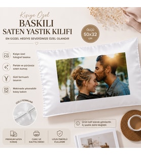 Kişiye Özel Fotoğraflı Saten Yastık Kılıfı Kare Beyaz 30x30 / 40x40