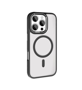 iPhone 16 Pro Kılıf Wireless Şarj Özellikli Krom Magsafe Silikon Kılıf (Siyah)