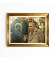 Tablore Altın Çerçeveli Mustafa Kemal Atatürk Yağlı Boya Görünümlü Tablo - Tarihi Sanat Duvar Dekoru