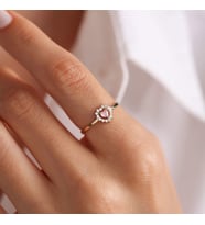 Altın Kalp Yüzük Pink Topaz (Çok Renkli)