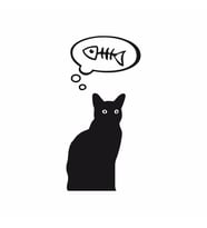 Kılçık Düşünen Kedi Buzdolabı Sticker Siyah 11x21 cm