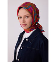 Geometrik Desen İpek Twill Eşarp  - 2026 İlkbahar-Yaz (T)  4327 (Turuncu)