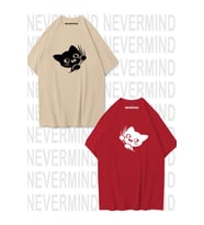 Sevimli Cat Temalı Unisex Çift Tişörtü (Bej-Kırmızı)