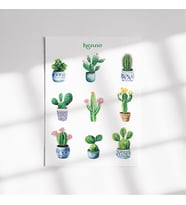 Kaktüs Temalı Sticker Seti (1 adet A6)  Ajanda, Defter, Journal, Planlayıcı Çıkartma (Çok Renkli)