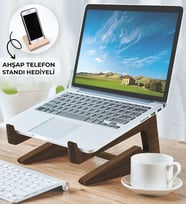 BK Gift Özel Tasarım Taşınabilir Ahşap Notebook Laptop Standı (Ahşap Telefon Standı Hediyeli)