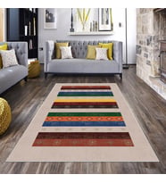 Vizon Kilim Desenli Yıkanabilir Kaymaz Taban Leke Tutmaz Modern Salon Halısı ve Yolluk (Çok Renkli)