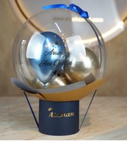 Kişiye Özel İsimli Erkek Bebek Sürpriz Balon Kutusu – Krom Mavi & Gold Serisi