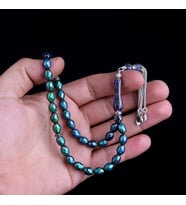 925 Ayar Gümüş Mine Püsküllü Renk Değiştiren Arpa Kesim His Taşı Tesbih