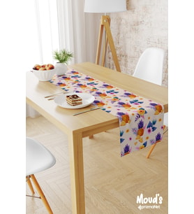 Renkli Ananas ve Çiçek Desenli Baskılı Süet Runner Masa Örtüsü