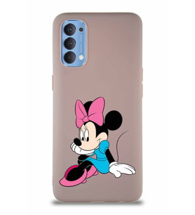 Oppo Reno 4 Soft Premier Kapak Minnie Mouse-E Tasarımlı Silikon Kılıf - Pudra (Şeffaf)