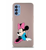 Oppo Reno 4 Soft Premier Kapak Minnie Mouse-E Tasarımlı Silikon Kılıf - Pudra (Şeffaf)