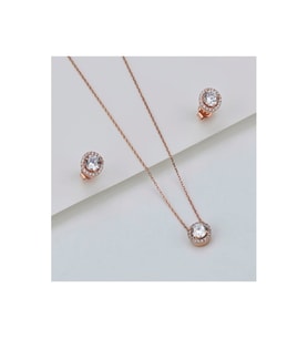 925 Ayar Gümüş Pırlanta Model Kolye Küpe Seti ( Rose Gold )
