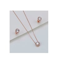 925 Ayar Gümüş Pırlanta Model Kolye Küpe Seti ( Rose Gold )
