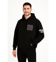 Üç İplik Kapüşonlu Ön Ve Arka Baskılı SweatShirt Hoodie - Siyah
